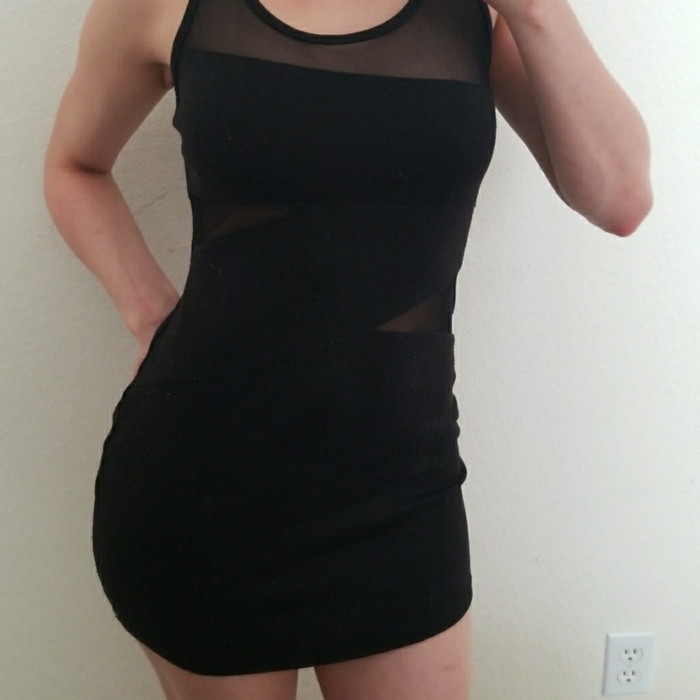 Little Black Mesh Cut Out Dress